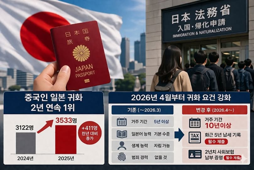 中 출신 3533명, 日 귀화 2년 연속 1위…“4월부터 문턱 2배↑” 막차 수요 차단