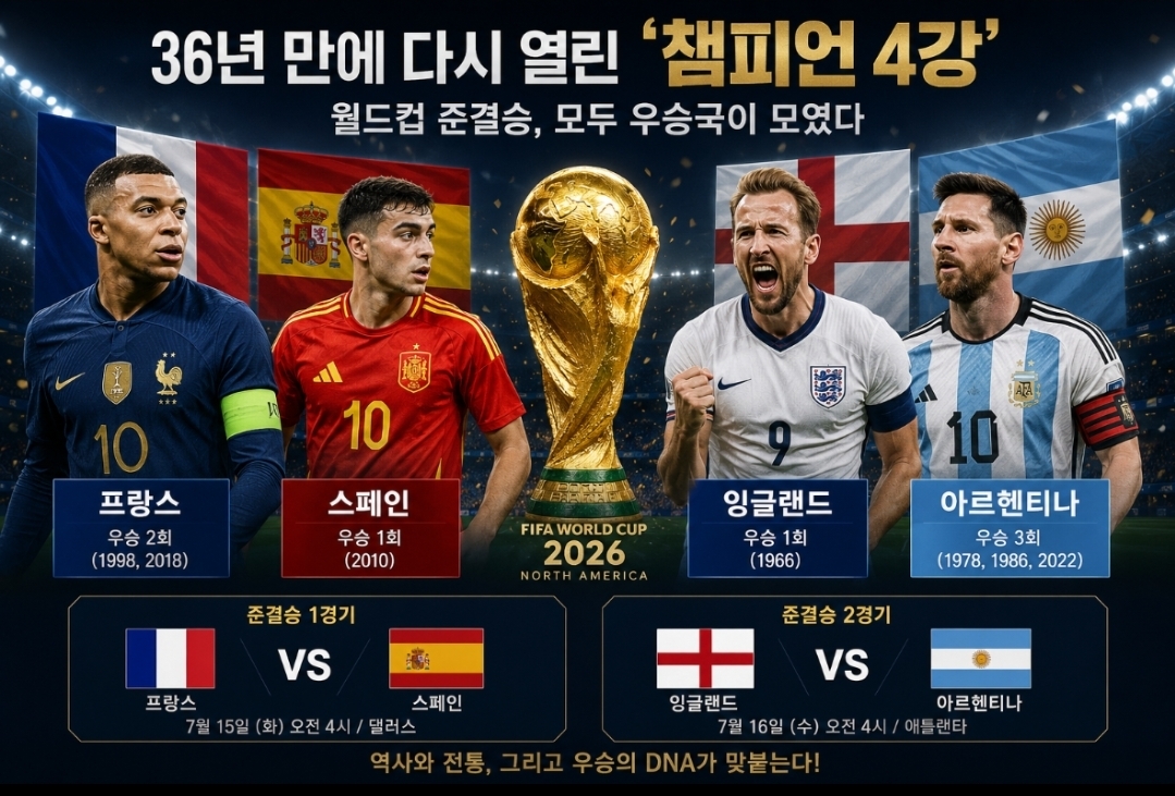 챔피언들의 전쟁이 시작된다…월드컵 4강, 모두 역대 우승국