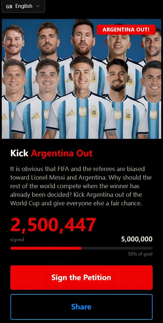 "250만 명 서명"…아르헨티나 월드컵 퇴출 청원 확산, FIFA 편파 논란 재점화